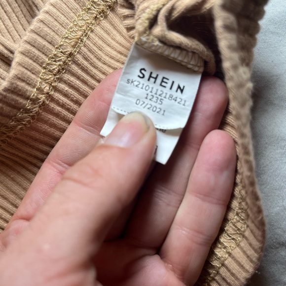 SHEIN Tan Ribbed Blouse with Ruffled Sleeves - Picture 2 of 5